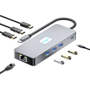 Shoppo Marte BYL-2401 8 in 1 Type-C to PD100W + USB3.0 + HDMI + DP + RJ45 HUB Docking Station(Space Grey)