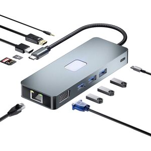 Shoppo Marte BYL-2309 Type-C to HDMI 4K 60Hz + DP HD + VGA + RJ47 + USB3.2 + Audio 3.5mm + PD100W + SD + TF Docking Station HUB