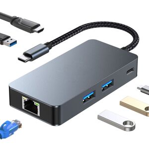 Shoppo Marte BYL-2308 6 in 1 USB-C / Type-C to USB3.2 + Gigabit Internet + HDTV HUB Adapter (Dark Gray)