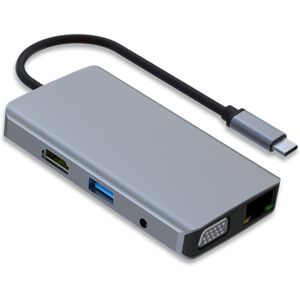 Shoppo Marte 9 in 1 RJ45 + 100W PD + SD/TF + USBx2 + HDMI + VGA + 3.5mm AUX to Type-C HUB Adapter