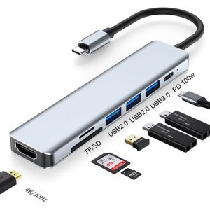 Shoppo Marte 7 In 1 HDMI+SD/TF+USB2.0x2+USB3.0+PD to Type-C HUB Docking Station