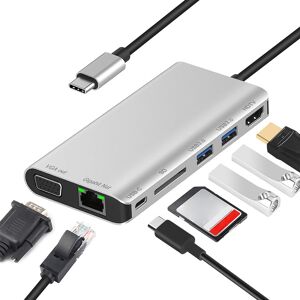 Shoppo Marte 7 in 1 Type-C to RJ45+VGA+Type-C+SD Card Slot+USB3.0 x 2+HDMI Dock Hub Adapter