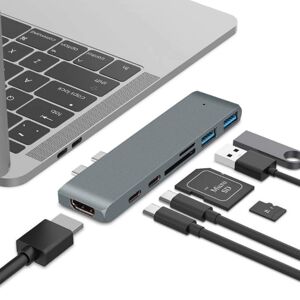 Shoppo Marte 7 In 1 100W USB 3.1 To 20VPD+Card Reader Data+HUB+HDMI 4K Converter(Gray)
