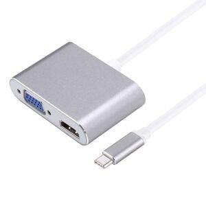 Shoppo Marte 2 in 1 VGA & HDMI Female to USB-C / Type-C Male Hub Splitter Adapter(Grey)