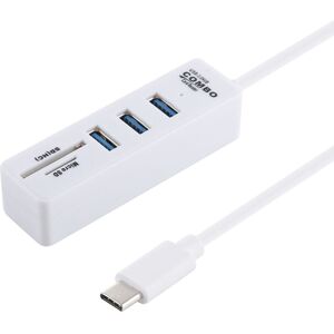 Shoppo Marte 2 in 1 TF / SD Card Reader + 3 x USB 3.0 Ports to USB-C / Type-C HUB Converter, Cable Length: 26cm (White)