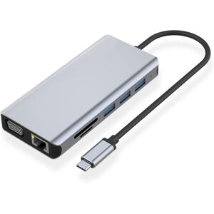 Shoppo Marte 12 in 1 RJ45 + 100W PD + SD/TF + USB3.0x5+ HDMI + VGA + 3.5mm AUX to Type-C HUB Adapter