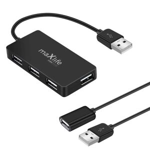 MaxLife Home Office 4-i-1 USB-A Multiport Adapter m. 4 x USB-A - Sort