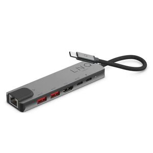 LINQ byELEMENTS 6in1 Pro USB-C Multiport Hub m. 2 x USB-A / 2 x USB-C / HDMI / RJ45 Ethernet - Space Grey