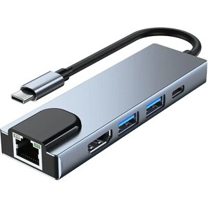 Tech-Protect 5in1 USB-C Multiport Hub - HDMI / USB-C / Ethernet / 2 x USB-A - Grå