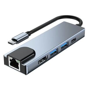 Tech-Protect 5in1 USB-C Multiport Hub - HDMI / USB-C / Ethernet / 2 x USB-A - Grå