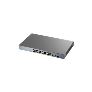 ZyXEL Communications Zyxel GS1350-26HP - Switch - smart - 24 x 10/100/1000 (PoE+) + 2 x combo Gigabit SFP (uplink) - desktop, monterbar på stativ - PoE+ (375 W)