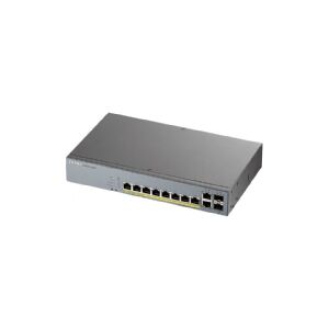 ZyXEL Communications Zyxel GS1350-12HP - Switch - smart - 8 x 10/100/1000 (PoE+) + 2 x 10/100/1000 (uplink) + 2 x Gigabit SFP (uplink) - desktop, monterbar på stativ - PoE+ (130 W)