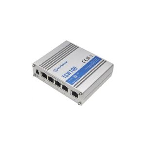 Teltonika TSW100 - Switch - ikke administreret - 5 x 10/100/1000 (1 PoE) - desktop - PoE (120 W) - DC strøm