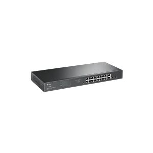 TP-Link JetStream TL-SG1218MPE - Switch - smart - 16 x 10/100/1000 (PoE+) + 2 x Gigabit SFP - monterbar på stativ - PoE+ (192 W) - AC 100 - 240 V