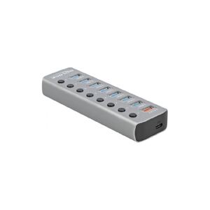 Delock USB 3.2 Gen 1 Hub med 7 porte + 1 port til hurtig opladning + 1 USB-C™ PD 3.0-port med switch og lys