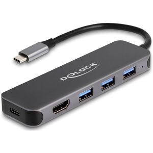 Delock Usb-C Hub - 3x Usb-A - 1x Usb-C Pd - 1x Hdmi - Sort