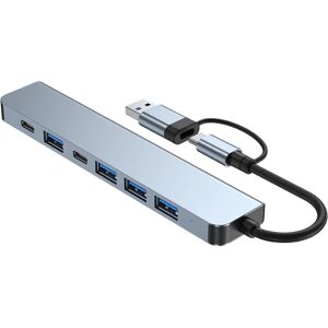 INF 2-i-1 USB-C / USB hub 7 porte USB3.0 til Windows MacOS Grå