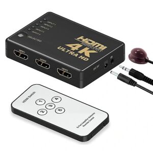 HDMI Switch 4k, intelligent 5-ports HDMI Switcher, splitter, Understøtter 4k