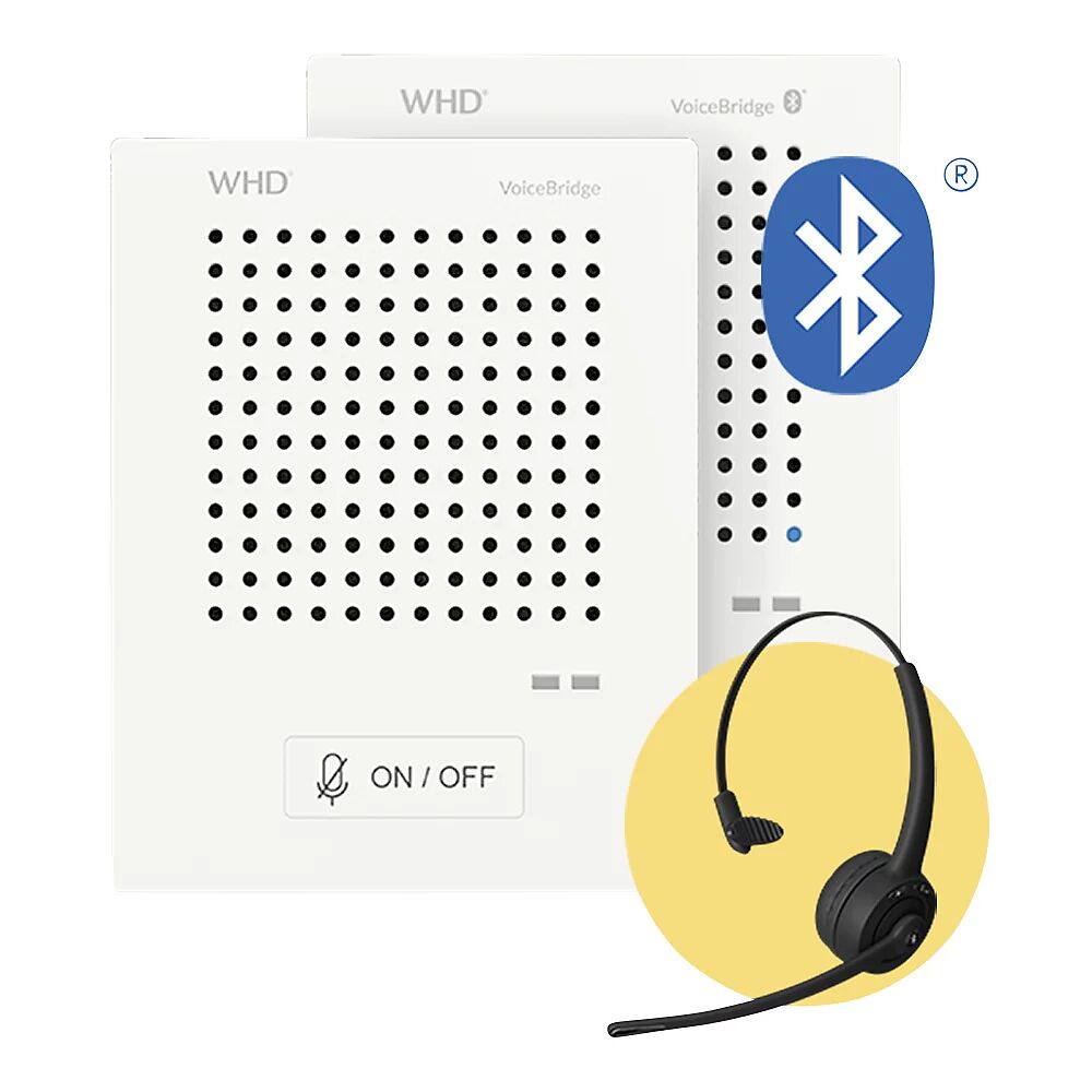 kaiserkraft Intercomunicador VoiceBridge Estándar/Bluetooth, 2 puestos de comunicación, 1 auricular, sin contacto, alimentado por la red eléctrica