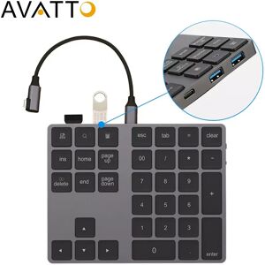 Avatto — Pavé numérique Bluetooth sans fil  en alliage d’aluminium  avec hub USB  pour ordinateur