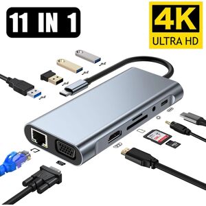 Ashiboogoole Hub USB type-c vers HDMI  RJ45 5 6 8 11 Ports Dock avec PD TF SD AUX Usb Hub 3.0 pour MacBook Air