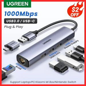 UGREEN Adaptateur Ethernet USB 1000/100Mbps USB3.0/USB2.0 HUB USB vers RJ45 USB Lan pour Ordinateur