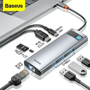 Baseus – HUB USB type-c vers HDMI  adaptateur RJ45  lecteur de carte  Station d'accueil pour Macbook