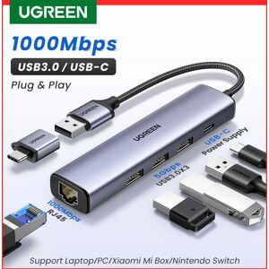 UGREEN Adaptateur Ethernet USB 1000/100Mbps USB3.0/USB2.0 HUB USB vers RJ45 USB Lan pour Ordinateur