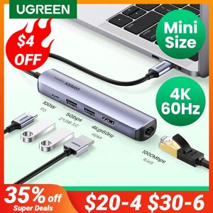 UGREEN Hub USB Mini Taille USB Type C 3.1 à 4K HDMI RJ45 PD USB 3.0 OTG Adaptateur USB C Dock pour