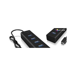 Icy Box hub1409 de C3 4 Compartiment de connexion USB HUB (type C) avec 4 x ports USB 3.0 (type A), câble intégré (40 cm), aluminium, noir - Publicité