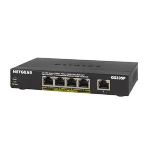 Netgear GS305Pv2 Non-géré Gigabit Ethernet (10/100/1000) Connexion Ethernet, supportant l'alimentation via ce port (PoE) Noir