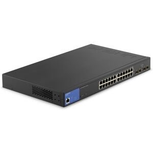 Linksys Switch réseau manageable 24 ports Gigabit avec 4 ports uplink SFP 1 G - PoE / PoE+ Blanc/chêne