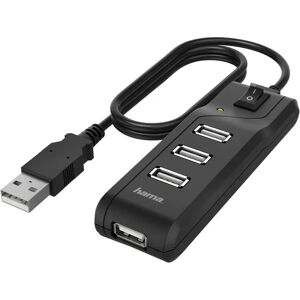 Hama Hub USB 2.0 da tavolo, 4 porte, switch ON/OFF, cavo integrato, nero