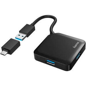 Hama Hub USB 3.0 da tavolo, 4 porte, cavo integrato con adattatore Type C,nero