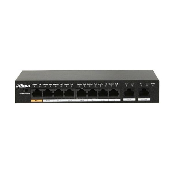 dahua pfs3010-8et-96 switch di rete  7 porte poe + 1 porta hi-poe + 2 porta 10/100/1000mbps 96w