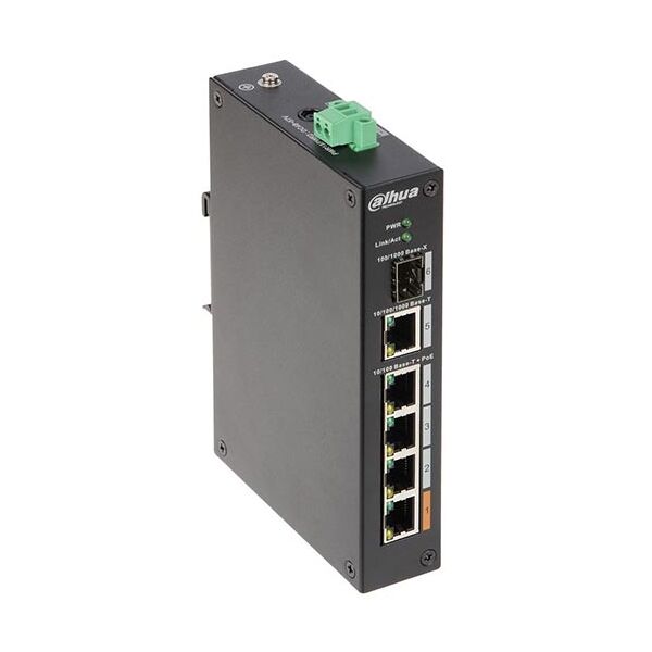 dahua pfs3106-4et-60-v2 switch di rete industriale 3 porte poe + 1 porta hi-poe + 1 porta sfp + 1 porta uplink base-t 1000mbps guida din