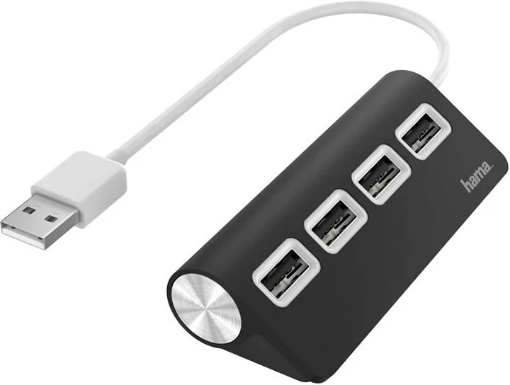 Hama Hub USB 2.0 da tavolo, 4 porte, cavo integrato, nero