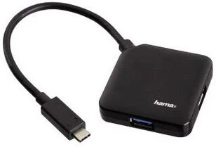 Hama Hub USB 3.0 Type C da tavolo, 4 porte, cavo integrato, nero, blister