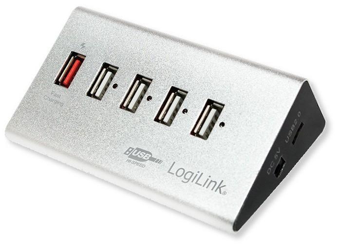 Logilink Hub USB 5 Porte in Alluminio con Ricarica Veloce