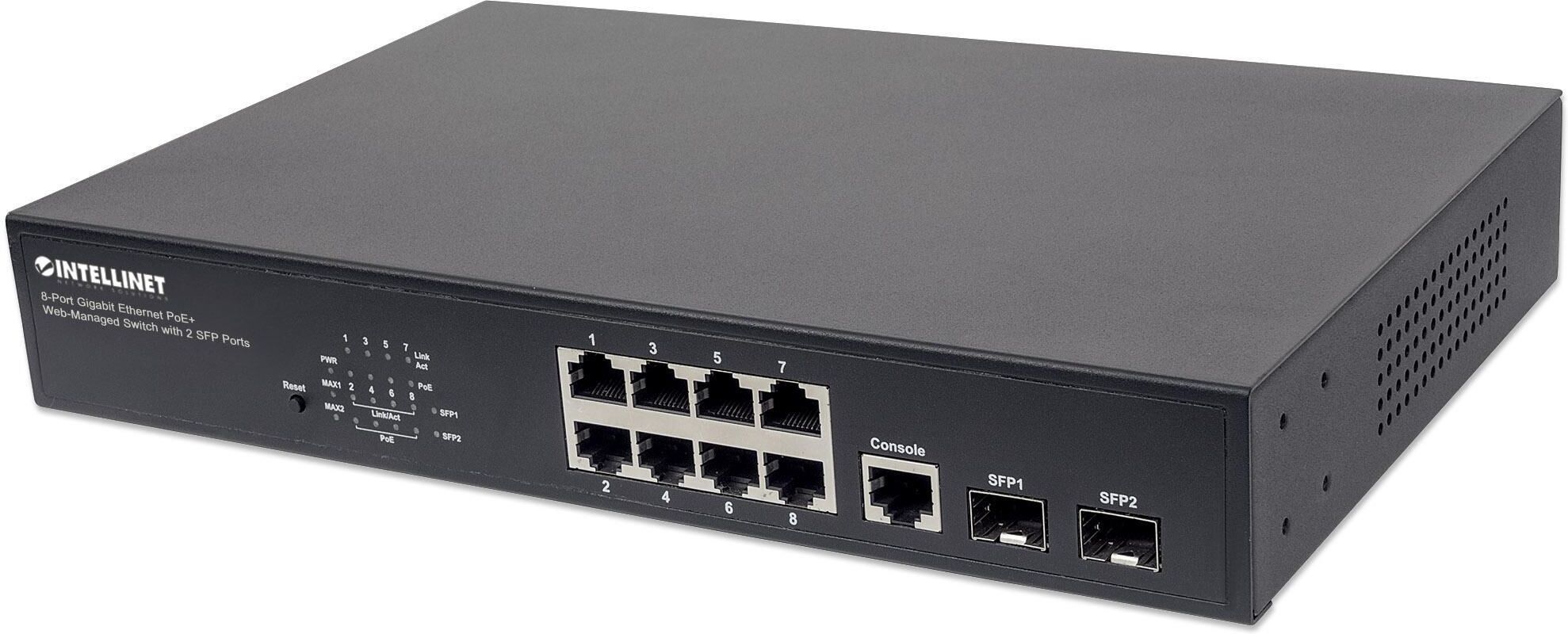 Intellinet Switch Gigabit Ethernet 8 Porte PoE+ Web-Managed con 2 porte SFP