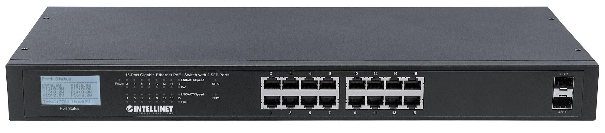 Intellinet Switch PoE+ 16 porte con 2 porte SFP Gigabit Ethernet