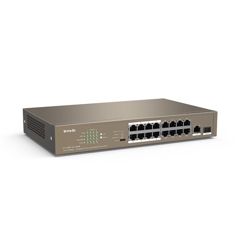 Tenda Switch con 16 porte PoE 10/100Mbps + 1 Gigabit/SFP Slot