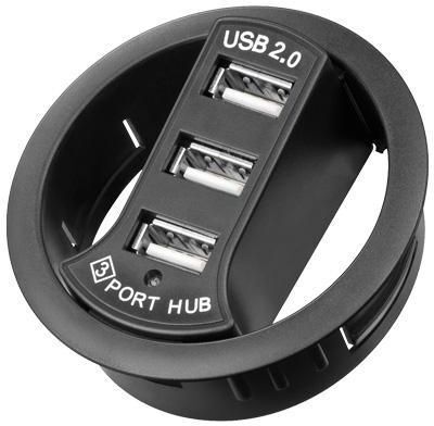 Goobay Hub USB 2.0 3 porte In-Desk diametro 6 cm