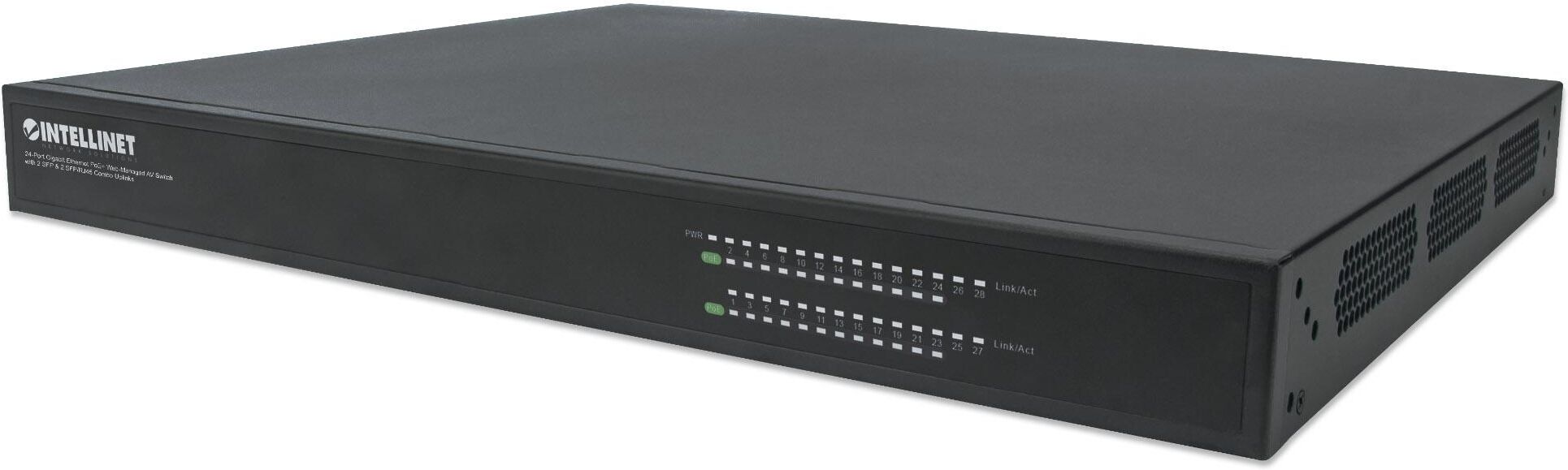 Intellinet Switch AV Gigabit Ethernet PoE+ a 24 porte 2 SFP e 2 SFP/RJ45