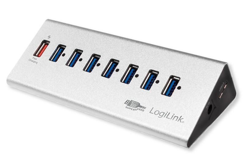 Logilink Hub USB3.0 8 Porte in Alluminio con Ricarica Veloce