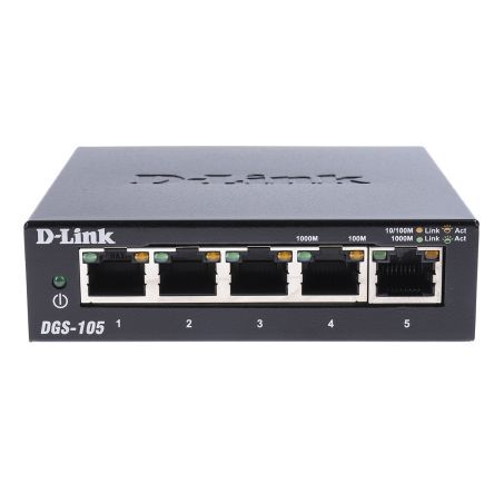 D-Link Switch Ethernet  Gigabit, 10/100/1000Mbit/s, 5 porte, Desktop, DGS-105/B