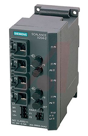 Siemens Switch Ethernet  4 porte RJ45, 10/100Mbit/s, montaggio Guida DIN, a parete, 6GK5204-2BC10-2AA3