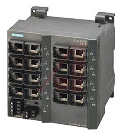 Siemens Switch Ethernet  16 porte RJ45, 10/100Mbit/s, montaggio Guida DIN, a parete, 6GK5216-0BA00-2AA3