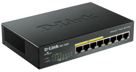 D-Link Switch Ethernet  Gigabit, 10/100/1000Mbit/s, 8 porte, Desktop, Sì, DGS-1008P/E