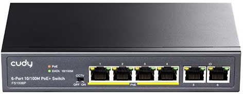 Cudy Switch Di Rete 4 Porte Poe + 2 Porte Uplink 10/100mbps 60w Switch Non Gestionale  Fs1006p